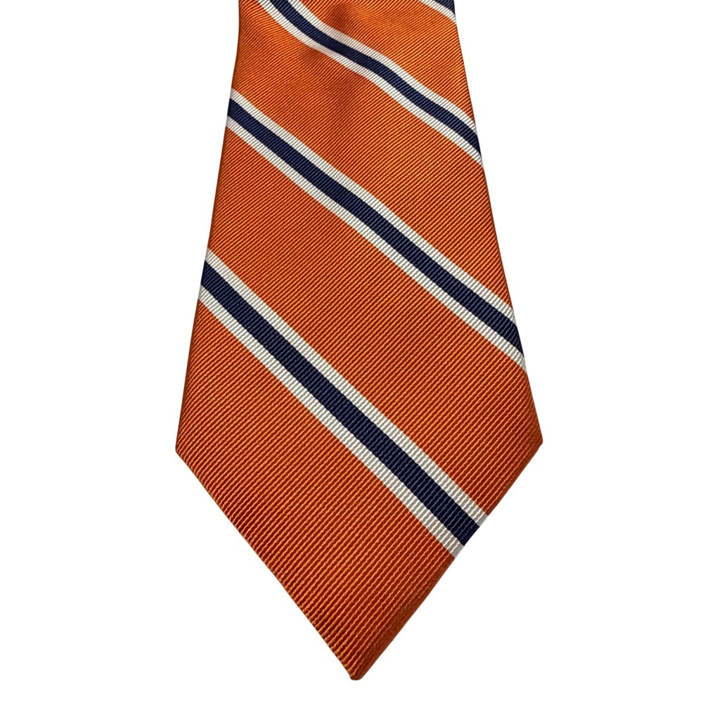 Roundtree & Yorke Repp Silk Tie Orange Navy Blue White Striped Preppy Business